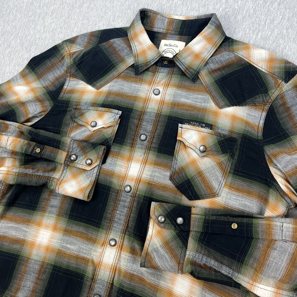 Diesel Western Shirt Mens L Black Rust Pearl Snap Traditional Country Honky Tonk